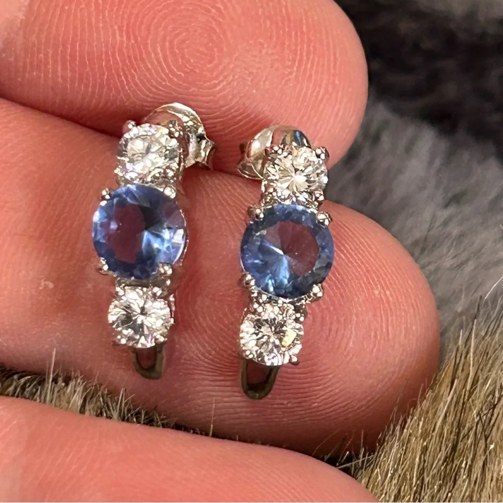 Freida Rothman triple stone half hoop sterling silver earrings NIB